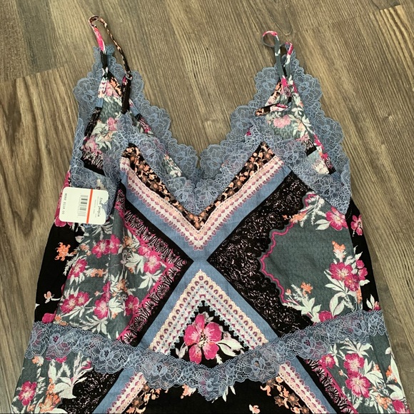 Free People NWT Black Floral Graphite Combo Maxi Slip Dress with Lace Detail - Picture 9 of 15